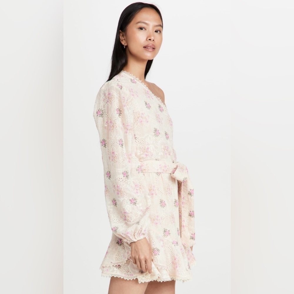 NWT Hemant & Nandita One Shoulder Embroidered Mini Dress Ivory Pink, L